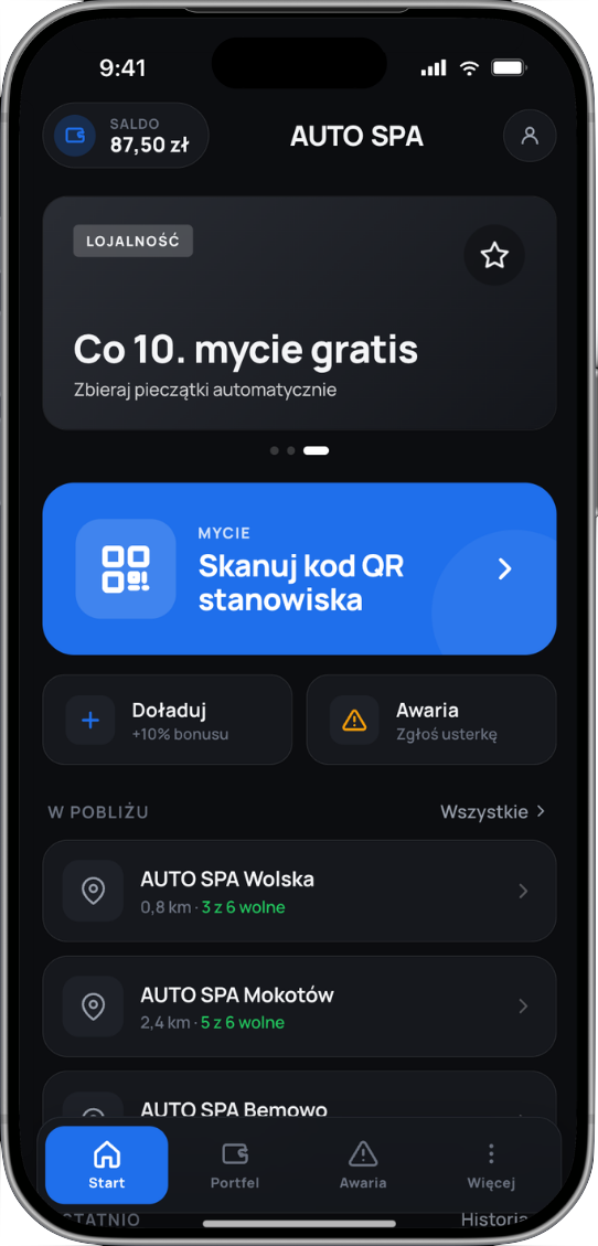 Ekran główny aplikacji mobilnej